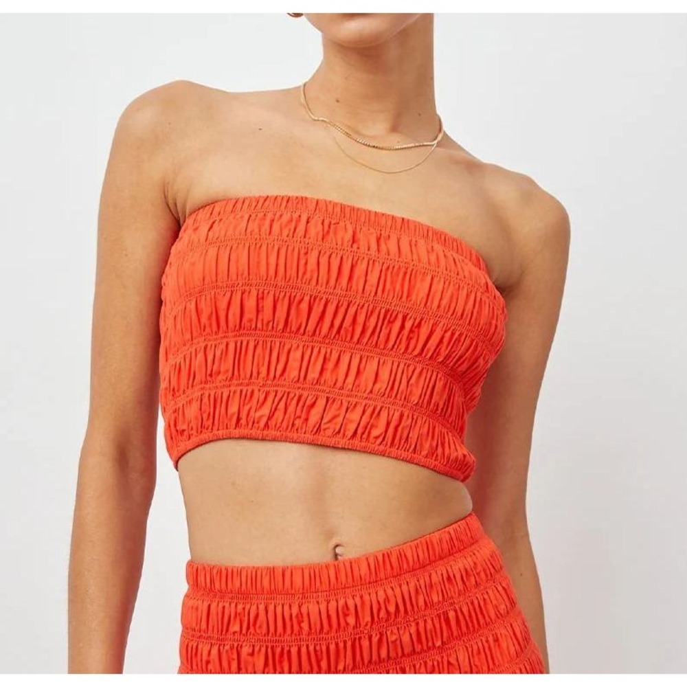 Rails Selma Smocked Tube Top Tank Summer Grenadine Orange Tencel Cotton Size L